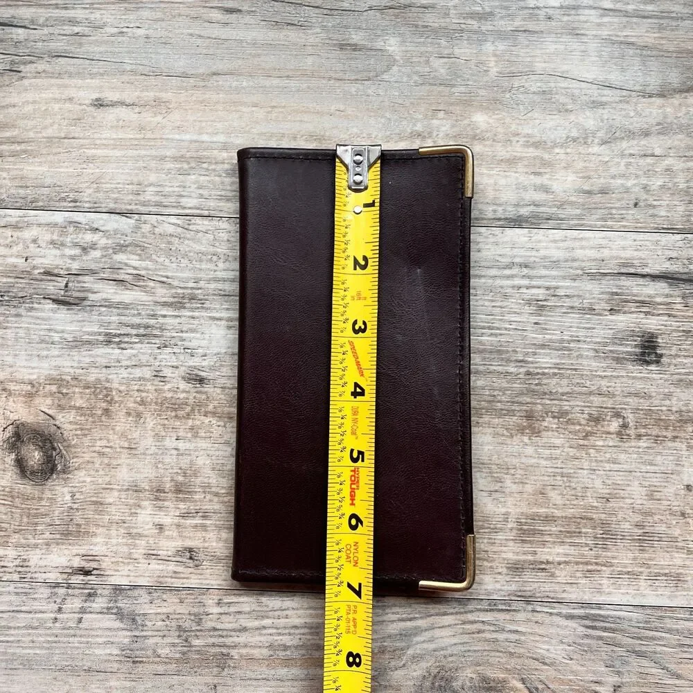 Vintage Hazel Azteca Brown Leather Wallet Gold Corners Slim Case Card Holder